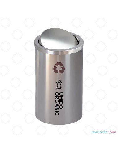 Round satin-finished steel waste bin, rotating lid