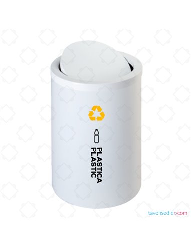 Round waste bin with revolving lid - Painted white