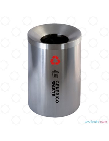 Round waste bin for waste separation in brushed stainless steel with self-extinguishing lid Ø 25 cm x 37 cm