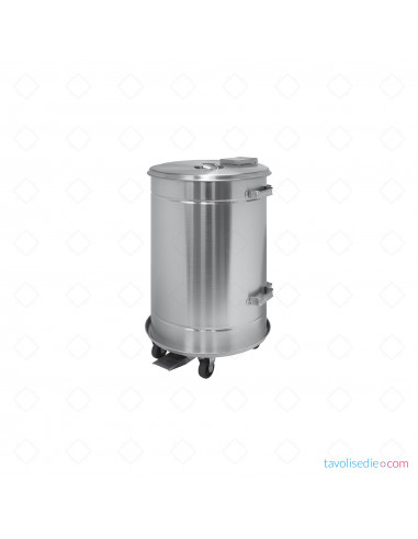 Watertight Dustbin Complete With Trolley And Lid Pedal Opening - Diam. 40 Cm. H 50 cm. - Satin