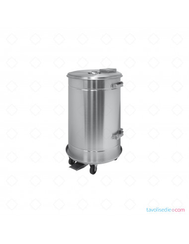 Watertight Dustbin Complete With Trolley And Lid Pedal Opening - Diam. 40 Cm. H 60 cm. - Satin