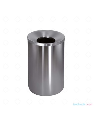 Paper waste paper with self-extinguishing cover in satin stainless steel - Diam. 40 Cm. Alt. 70 Cm. - Satin finish