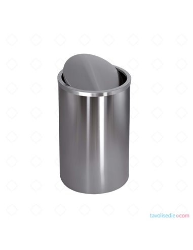 Paper waste paper with swivel cover in satin stainless steel - Diam. 40Cm. Alt. 70 Cm. - Satin finish