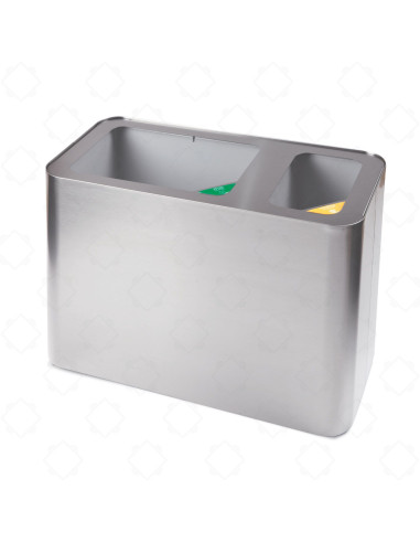 Two-compartment waste bin for separate collection in satin-finished stainless steel