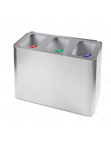 Three-compartment waste bin for separate collection in brushed stainless steel